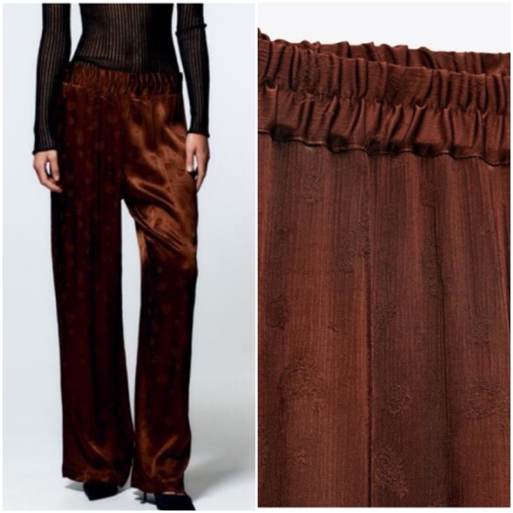 NWT ZARA Jacquard Silk Satin Pajama Pants